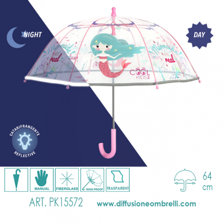 UMBRELLAS GIRL MANUAL OPENING DOME SHAPE POE MERMAID PERLETTI KIDS SKU 15572